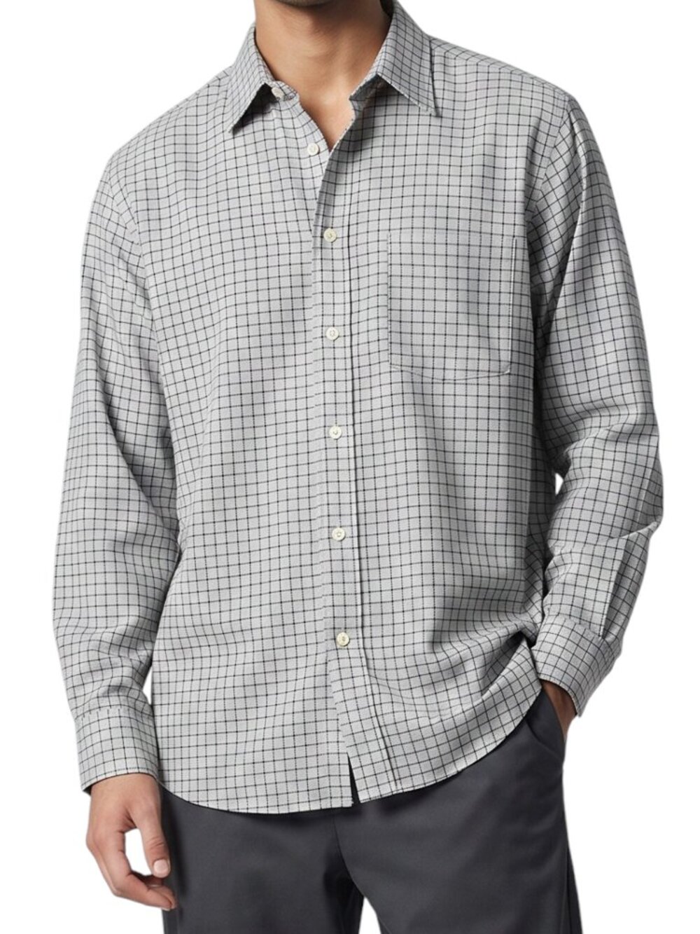 GULF TRADERS Men's Gray Button Down Wrinkle Free Dress Shirt - 15-1/2 - 32/33